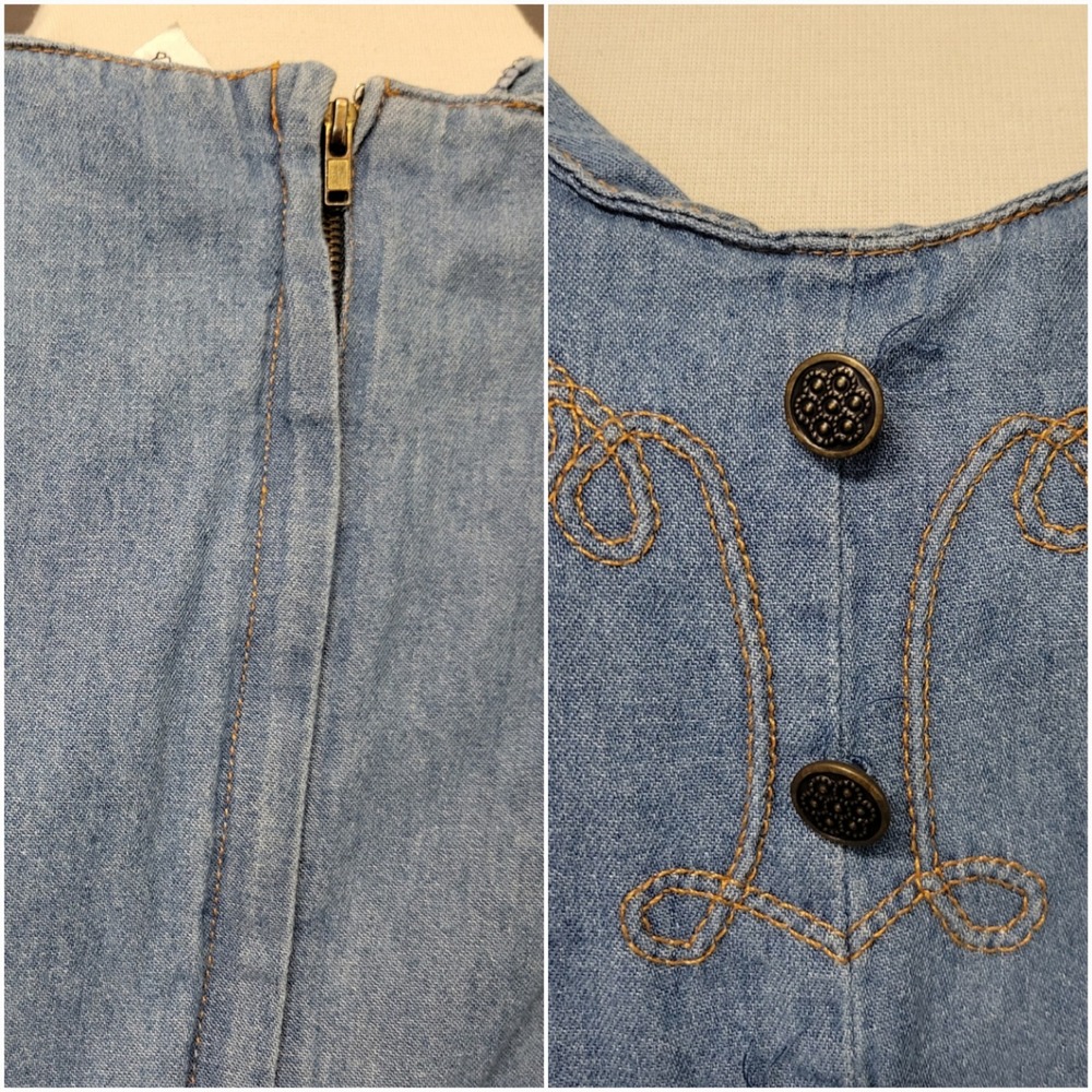 Vintage 90s y2k Denim Blue‎ Embroidered Button Front Boho Maxi Shirt Dress 6 - Picture 2 of 5